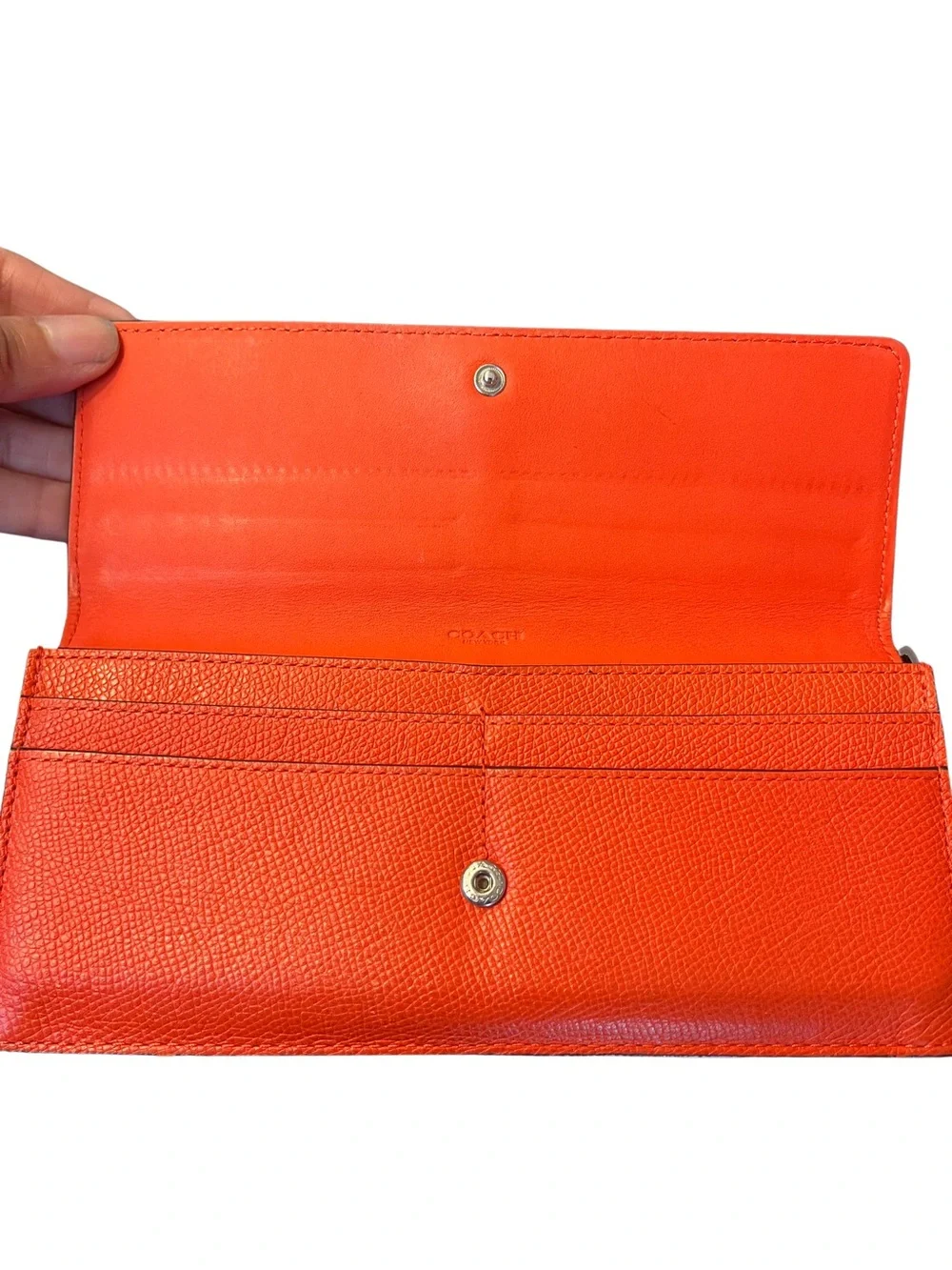 COACH Orange Pebbled Leather Continental Wallet